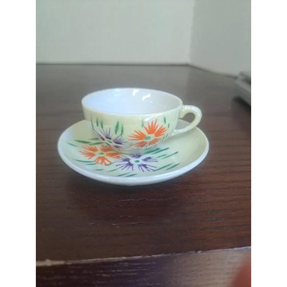 Vintage 1930s Minature Porcelain Floral Teacup And Saucer Set